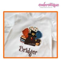 Tommy Turkey Thanksgiving Applique - Satin and Raw Edge - Great Boy Design, 2 image