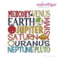 Planet Word Block Embroidery Design