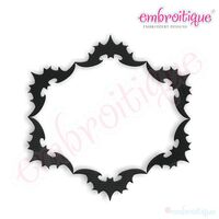 Halloween Oval Bat Font Frame - Fill Stitch