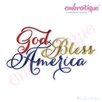 God Bless America Script Embroidery Design