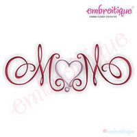 Mom with Heart Calligraphy Script Embroidery Design - Large
