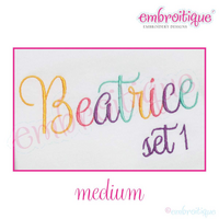 Beatrice Monogram Set 1 - Medium - Upright Calligraphy Script Alphabet for Machine Embroidery