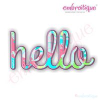Hello Applique Upright Script Embroidery Design