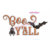 Boo Y'all - Fall Halloween Spider Bat - machine embroidery design
