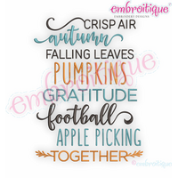 Crisp Air Autumn Falling Leaves - Fall Football Apples Thanksgiving - Machine Embroidery Design