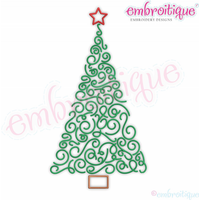 Twirly Curly Swirly Flourish Holiday Christmas Tree With Star Embroitique  Instant Download Machine embroidery design
