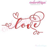 Love Curly Heart  Wedding Machine Embroidery Design Embroitique Valentine's Day Heart Calligraphy