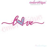 Love Script with offset heart fill stitch Machine embroidery design wedding anniversary