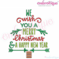 We wish you a Merry Christmas and a happy New Year X-mas Tree Word Collage - Embroitique  Machine embroidery design