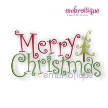 Merry Christmas Whimsical Curly with Tree