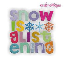 Snow is Glistening Word Block Embroidery Design