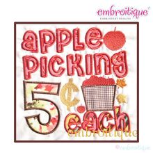 Apple Picking 5 Cents Each Fall Applique