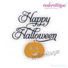 Classy Happy Halloween Fancy Script with Fill Stitch Jack-o-Lantern