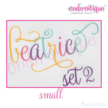 Beatrice Monogram Set 2 - Small - Upright Calligraphy Script Alphabet for Machine Embroidery