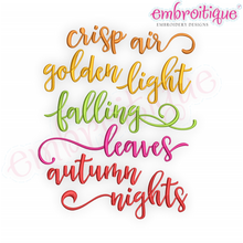 Crisp Air Golden Light Falling Leaves Autumn Nights - Fall Machine EMbroidery Design