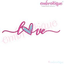 Love Script with offset heart fill stitch Machine embroidery design wedding anniversary