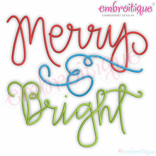 Merry & Bright Thin Hand lettered Christmas Embroitique  Machine Embroidery Design