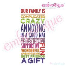 Our Family Is Complicated Crazy Annoying In A Good Way..... checklist  - Fun Embroidery Design