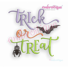 Trick or Treat with Bat & Spider - Fall Halloween Spider Bat - Machine Embroidery Design