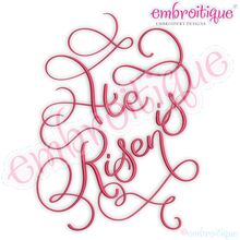 He Is Risen in hand lettered script