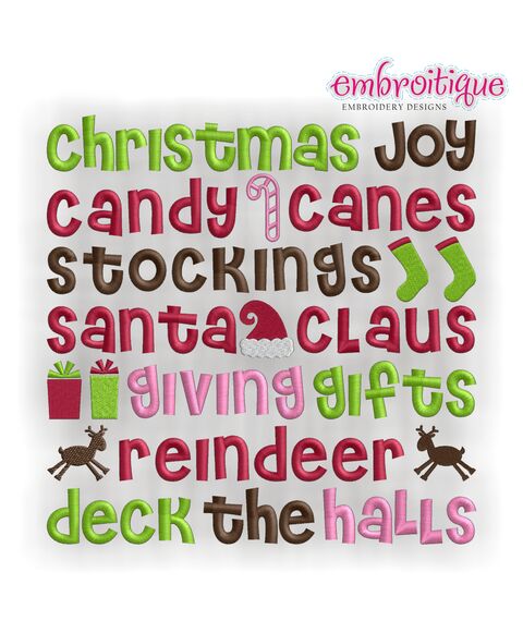 Christmas Joy Word Block Embroidery Design