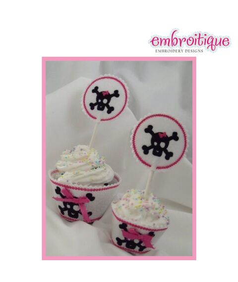 Cupcake Wrapper and Topper Set - Girly Skull