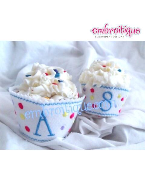 Cupcake Wrapper and Topper Set - Polka Dot Monogram