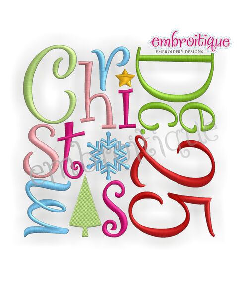 December 25 Christmas Word Block Whimsical