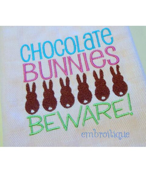 Chocolate Bunnies Beware Easter Embroidery Design, 2 image