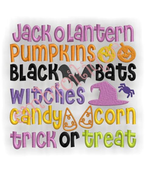 Halloween Words Block Embroidery Design