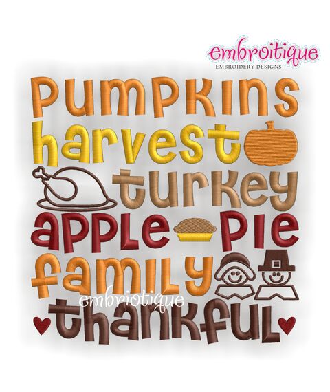 Pumpkin Harvest Turkey Thanksgiving Word Block