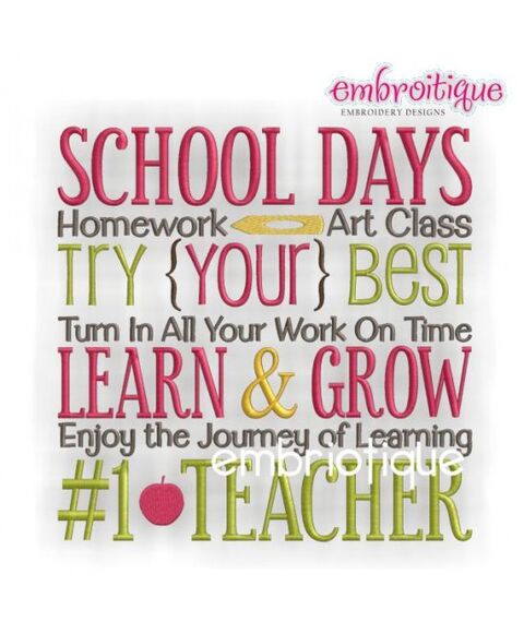 School Days Teacher Word Block