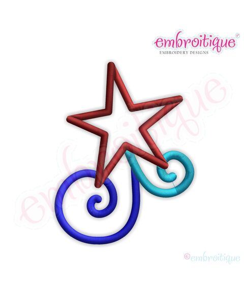 4th of July Star with Swirls Embroidery Design
