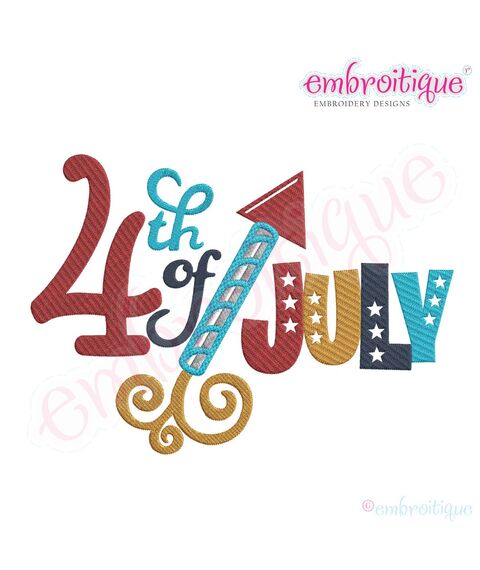 4th of July with Rocket Fill Stitch Embroidery Design