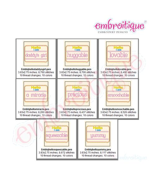 Hello I am Sticker Badge Applique Super Set - Huggable, Daddy's Girl, Smoochable, a miracle, 2 image