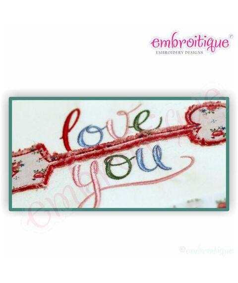 Love You with Heart Shaped Arrow Raw Edge Applique - Wedding - Honeymoon - Anniversary, 2 image