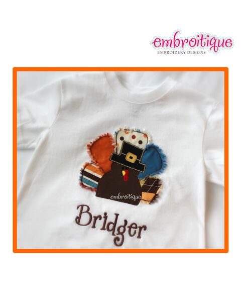Tommy Turkey Thanksgiving Applique - Satin and Raw Edge - Great Boy Design, 2 image