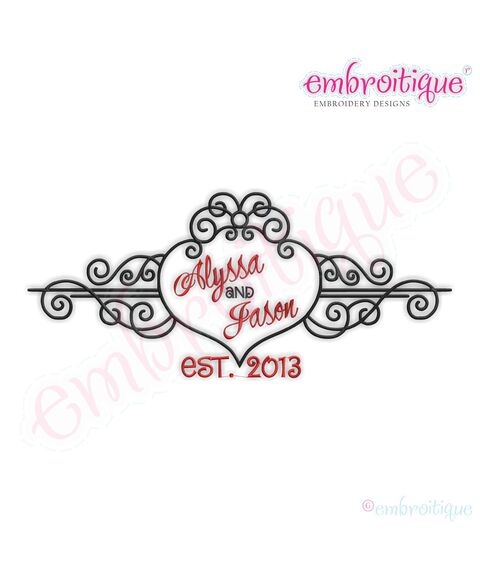 Alyssa Heart Swirly Curly Scroll Monogram Font Frame