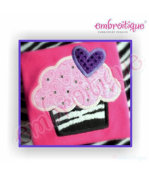 Birthday Cupcake with Heart Candy Applique - Perfect First Birthday Couture