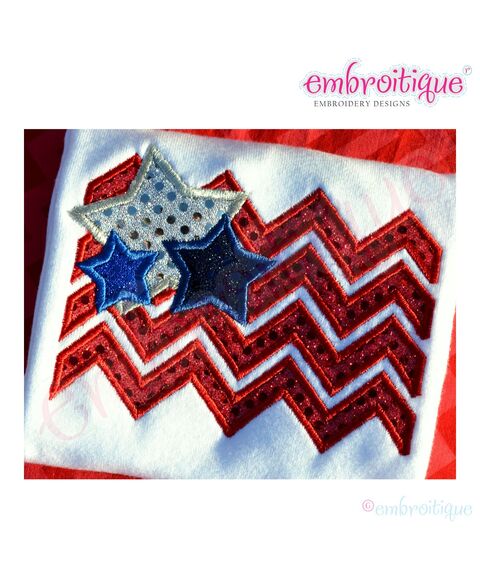 Chevron American Flag with Stars Applique