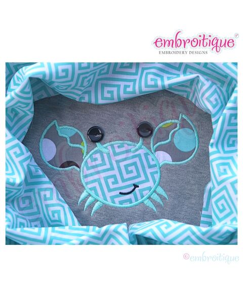 Crab with High Button Eyes Applique