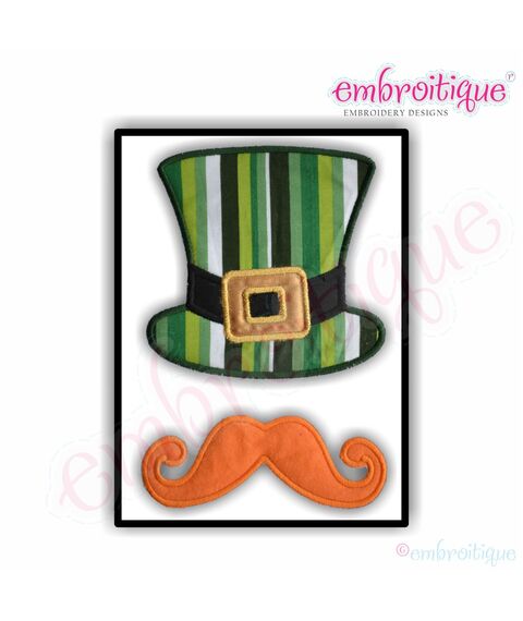 Handlebar Mustache and Leprechaun hat with Buckle Applique