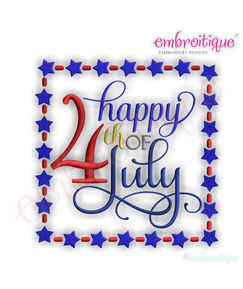 Happy 4th of July Word Block with Dashed Star Border