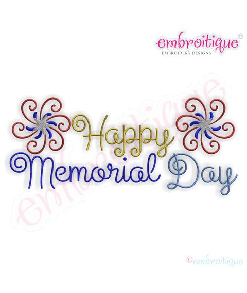 Happy Memorial Day Firework Embroidery Design