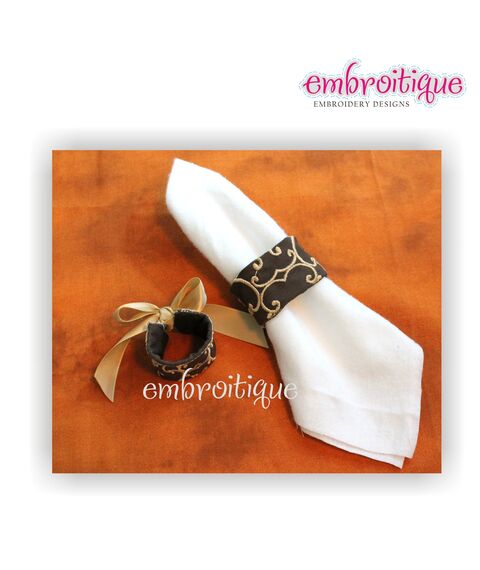 In The Hoop Napkin Rings - Beautiful Scroll pattern - PDF Instructions Included