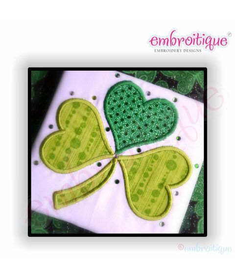 Irish Shamrock with Heart Applique Leaves - St. Patrick's Day Love