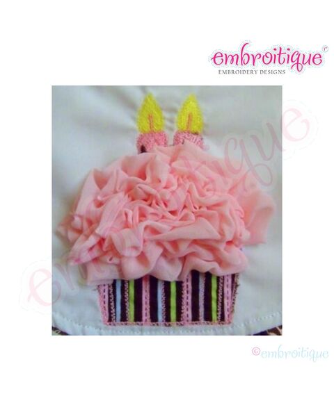 ITH Shabby Sweet Ruched Cupcake with 2 Candles Birthday