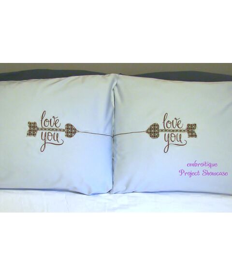 Love You with Heart Shaped Arrow Raw Edge Applique - Wedding - Honeymoon - Anniversary, 3 image