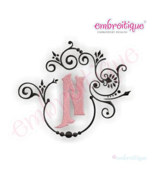 Natalya Monogram Font Frame and Alphabet - Fill Stitch Center Monogram Set