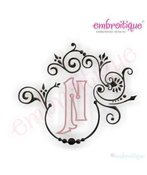 Natalya Monogram Font Frame and Alphabet - Outlined Center Monogram Set